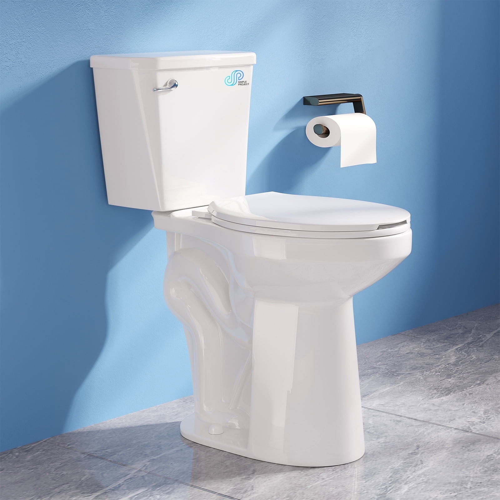 SUPERFLO Tall Toilet - 21 Inch Elongated Two Piece Extra Tall Toilets With Comfort Chair Seat, 12" Rough In & Single Flush, High Toilets For Seniors, Disabled, And Tall Individuals (1.28 GPF)