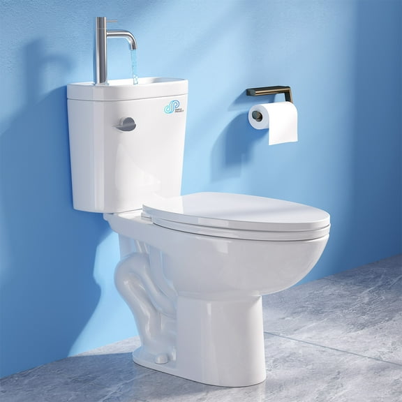 SUPERFLO Tall Toilet with Sink, Modern 2 in 1 Toilet Bowl with Faucet Comfort Chair Height Seat, Powerful Quiet 1.28 GPF Single Flush, 12" Rough In Elongated High Toilets for Small Bathrooms
