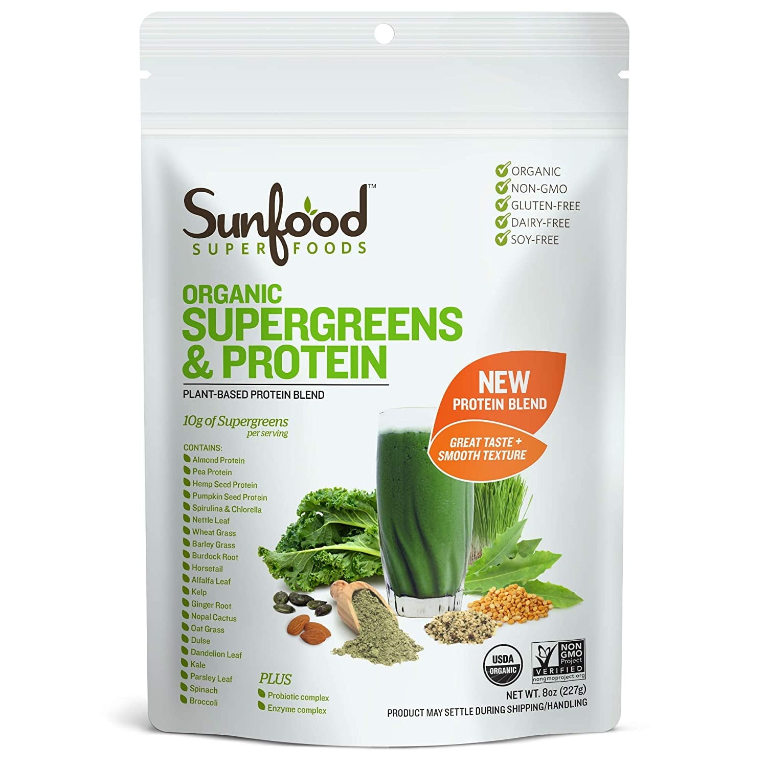 Sunfood Superfoods Supergreens & Protein Powder, 8 oz.