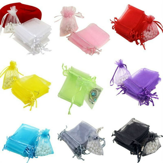 SUPERHOMUSE 100PCS Sheer Drawstring Organza Bags Jewelry Pouche Wedding Party Favor Gift Bag