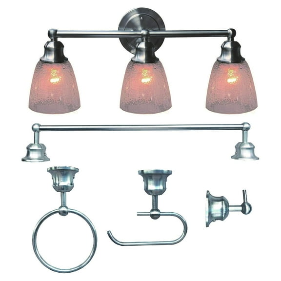 SUPERHUNTER 20.75"W x 6"D x 9.375"H Brushed Nickel Finish 3-Light Vanity Light with 4-Piece Bathroom Sets