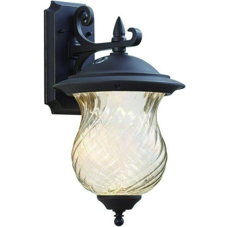 SUPERHUNTER LED Exterior Light with Built-in Dusk to Dawn Photocell and Clear Swirl Glass