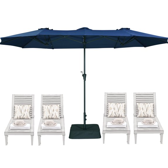 SUPERJARE 13ft Patio Umbrella with Base Included, Double Sided Outdoor Umbrellas with Fade Resistant Canopy, Large Market Table Umbrella for Deck, Yard, Pool, Navy Blue