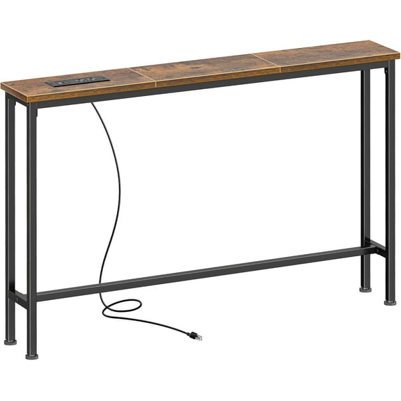 SUPERJARE 78.8 inch Narrow Console Table with Outlet, Sofa Tables, Behind Couch Table, Long Entryway Tables with Charging Station, for Living Room, Rustic Brown
