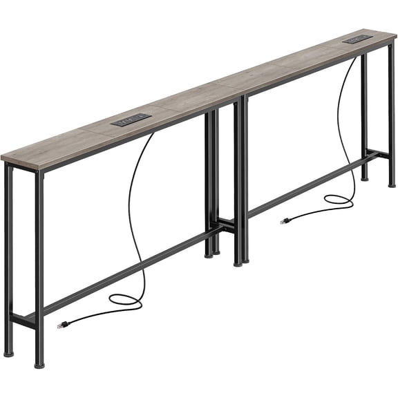SUPERJARE 78.8 inch Narrow Console Table with Outlet, Sofa Tables, Behind Couch Table, Long Entryway Tables with Charging Station, for Living Room, Rustic Brown