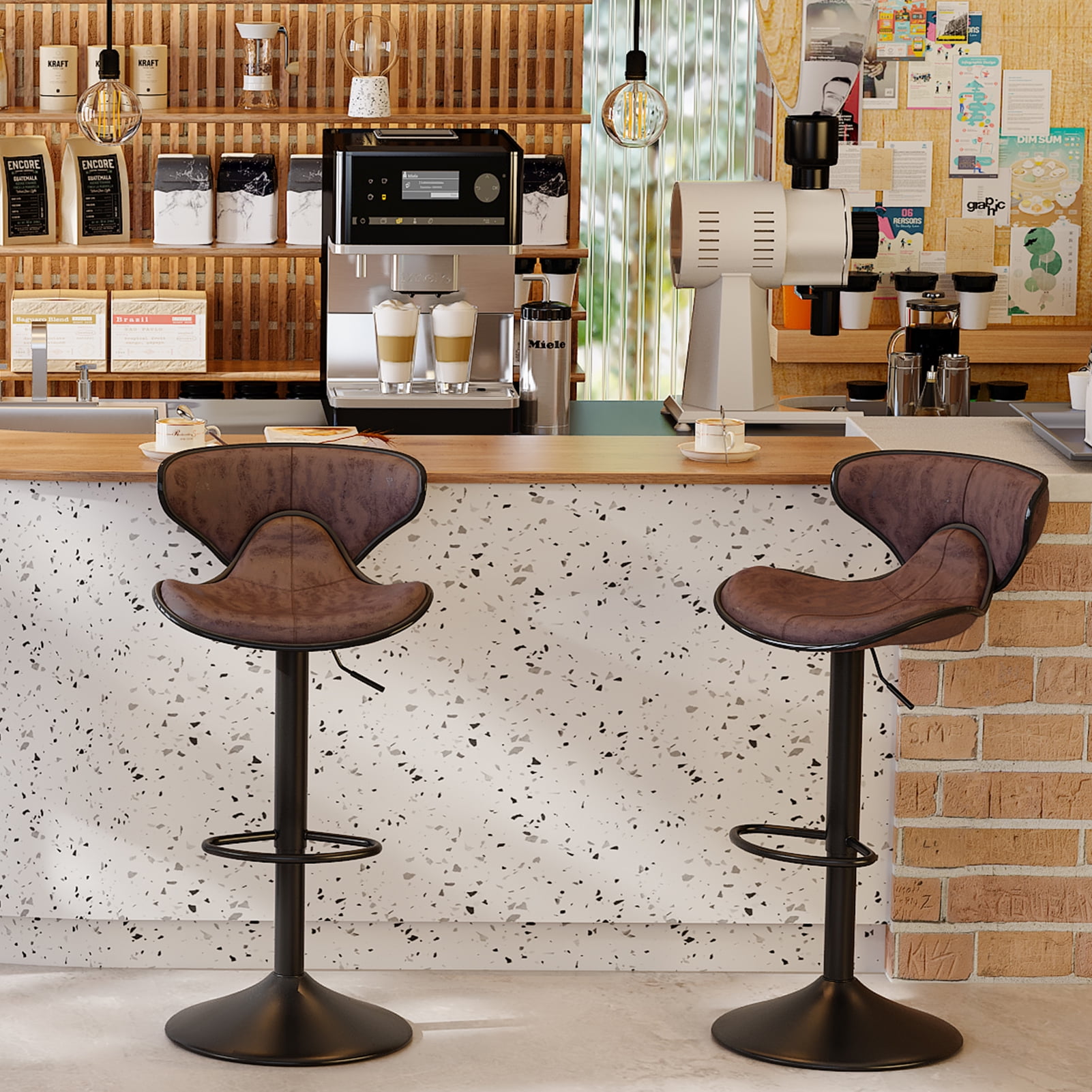 SUPERJARE Adjustable Counter Height Bar Stools Set of 2, Swivel Tall