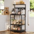thumbnail image 1 of SUPERJARE Bakers Rack with Power Outlet, Kitchen Coffee Bar Table, Wood Microwave Stand with Hooks and Storage Shelves, Kitchen Shelf Rack, Black, 1 of 7