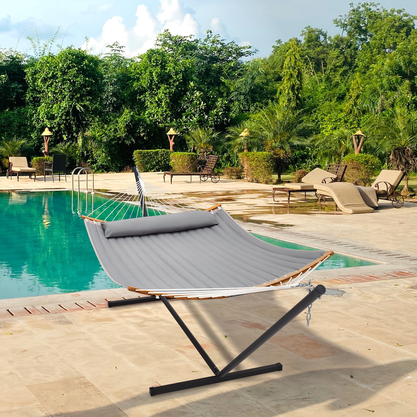 SUPERJARE Hammock with Stand, 2 Person Heavy Duty Hammock Frame, Detachable Pillow & Strong