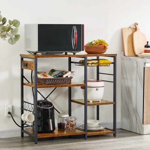 SUPERJARE Kitchen Bakers Rack with Power Outlet, Coffee Bar Table
