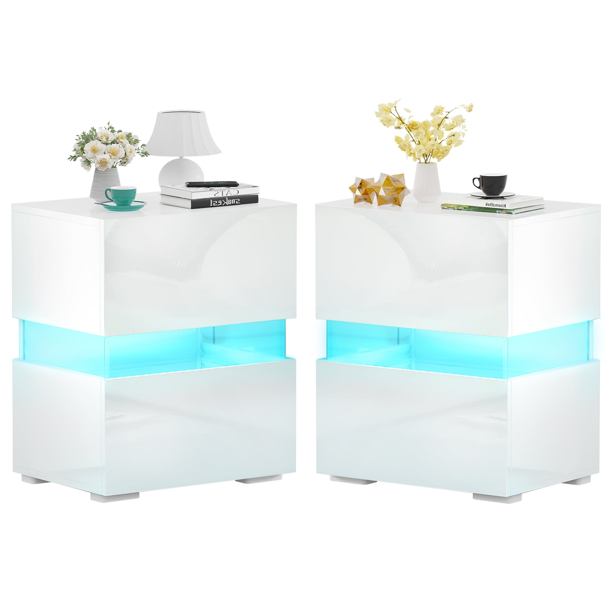 SUPERJARE LED Nightstands Set of 2, Bed Side Tables with LED Lights