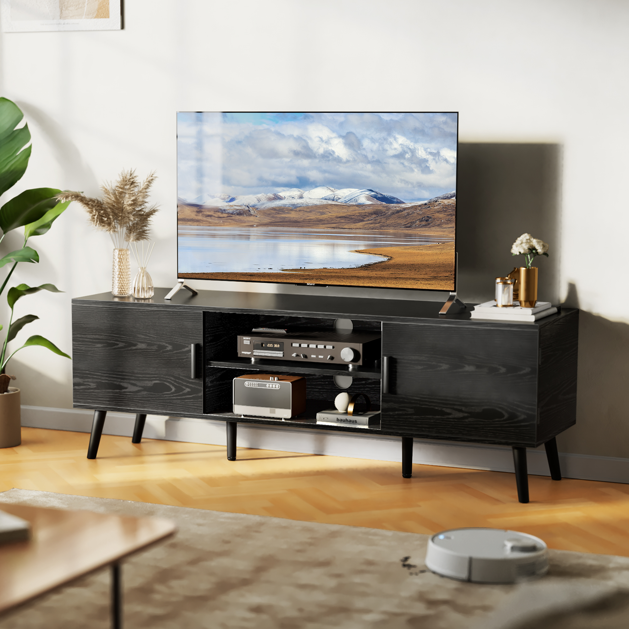 SUPERJARE TV Stand for 55 inch TV, Entertainment Center with Adjustable Shelf, 2 TV