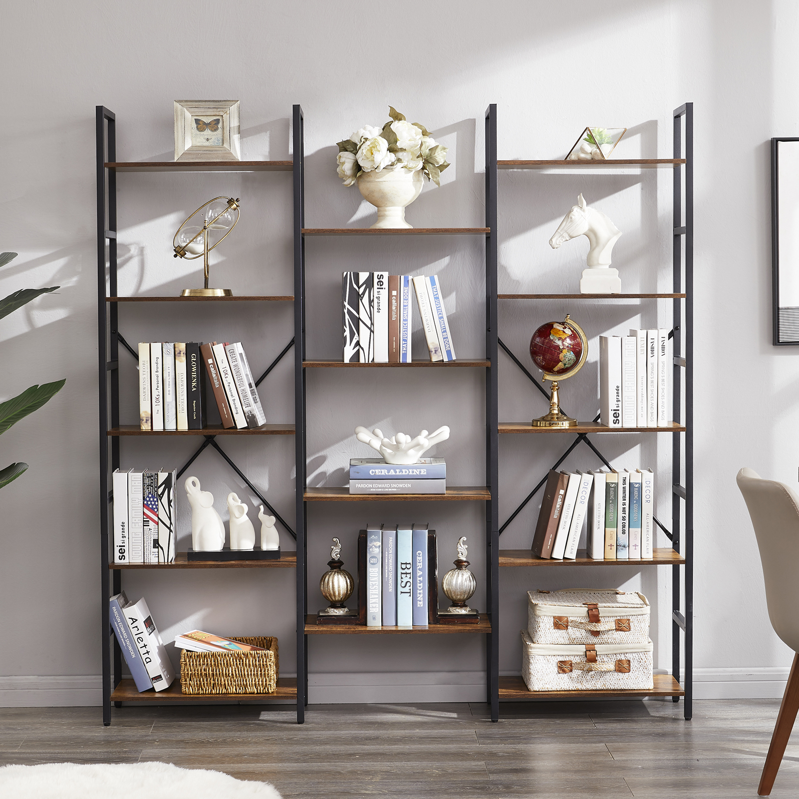 Vineego Wood Bookcase Tall Book Shelves 5 Display storage Organization ...