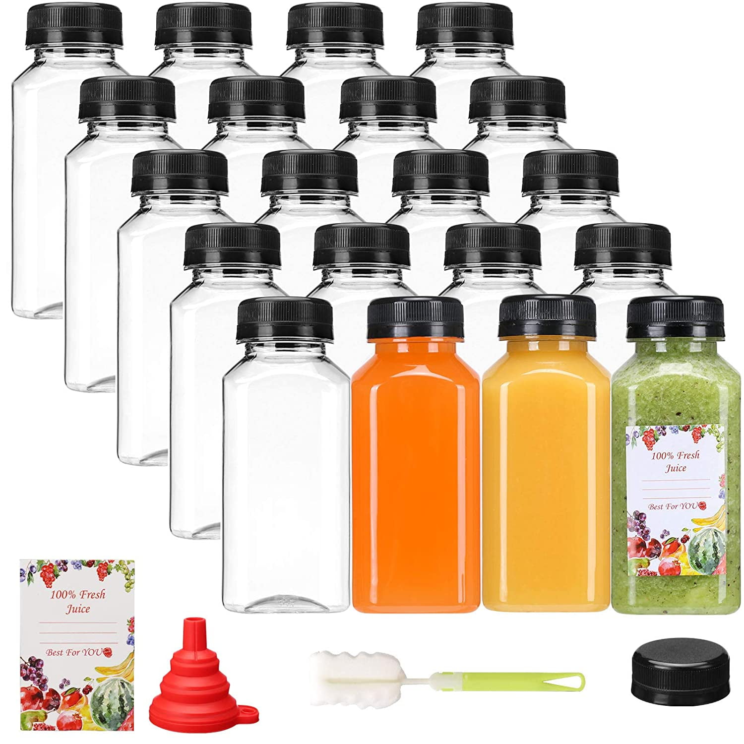 SUPERLELE 20pcs 8oz Plastic Juice Bottles with Caps, Empty Clear Reusable  Plastic Bottles with Black Tamper Evident Lids for Juicing, Smoothie,  Protein Drinks and Other Beverage Containers 