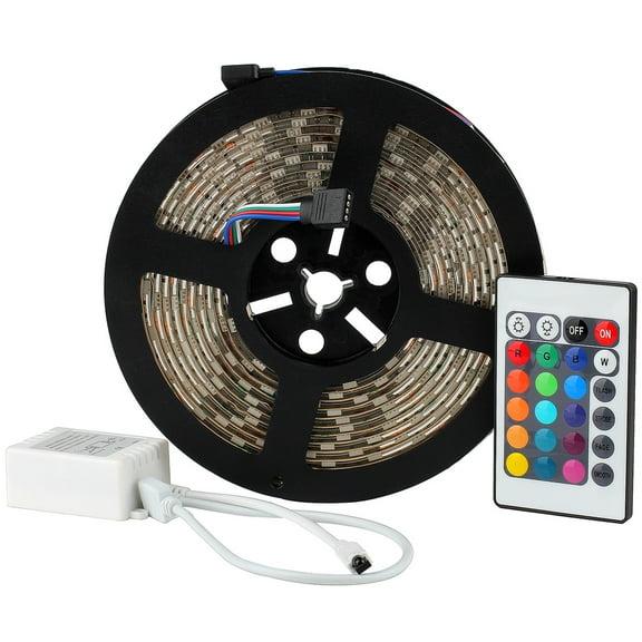 SUPERNIGHT 16.4ft 300LEDs RGB 5M 60Leds/m SMD 5050 Flexible LED Strip Light IP65 Waterproof + 24Keys RGB IR Remtoe Control