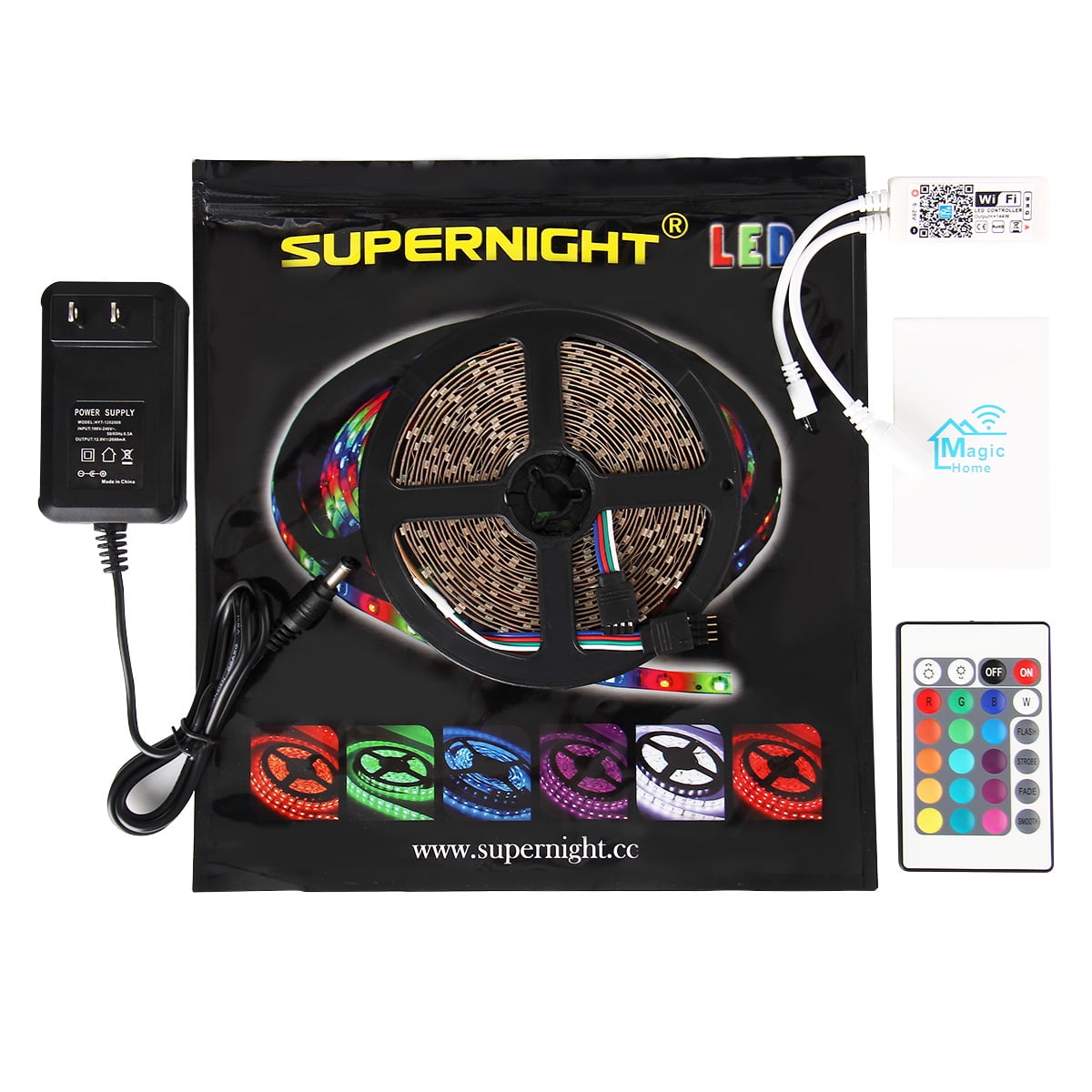SUPERNIGHT 5M 300LEDs SMD 3528 LED Strip Light IP65 Waterproof with Wifi Controller/12V Power Supply