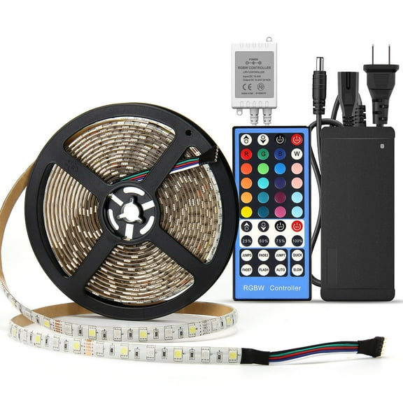 SUPERNIGHT RGBW 5M 300LEDs 5050 SMD Flexible LED Strip Light IP65-Waterproof + 40Keys IR Remote + DC 12V Power Supply