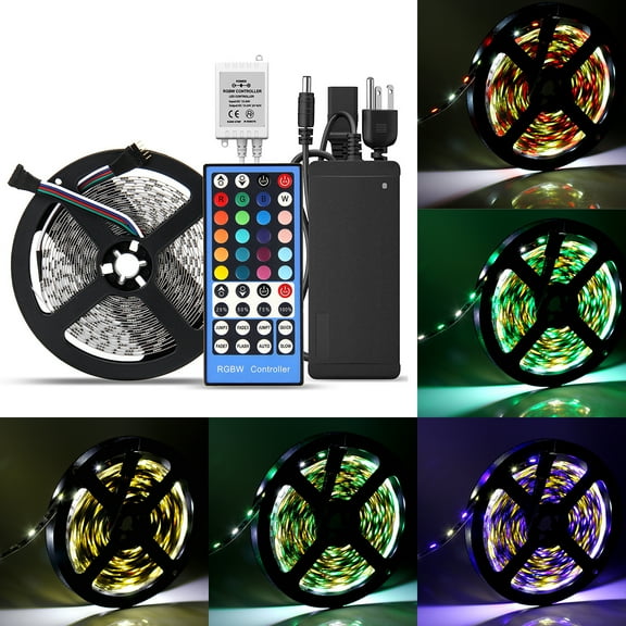 SUPERNIGHT RGBW Full Kit Flexible 16.4ft 5M 300LEDs SMD5050 LED Strip Light Non-Waterproof + RGBW IR Controller + Power Supply
