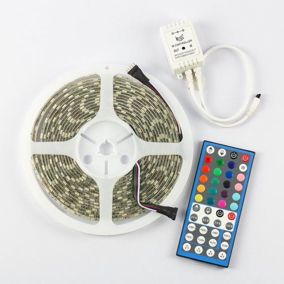 SUPERNIGHT RGBWW 16.4ft 5M 300LEDs SMD 5050 Flexible LED Strip Light IP65 Waterproof RGB+Warm White + 44Keys 5-Pins Music IR Remote Controller