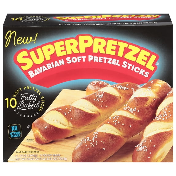 SUPERPRETZEL Bavarian Soft Pretzel Sticks, 24 oz, 10 Count (Frozen)