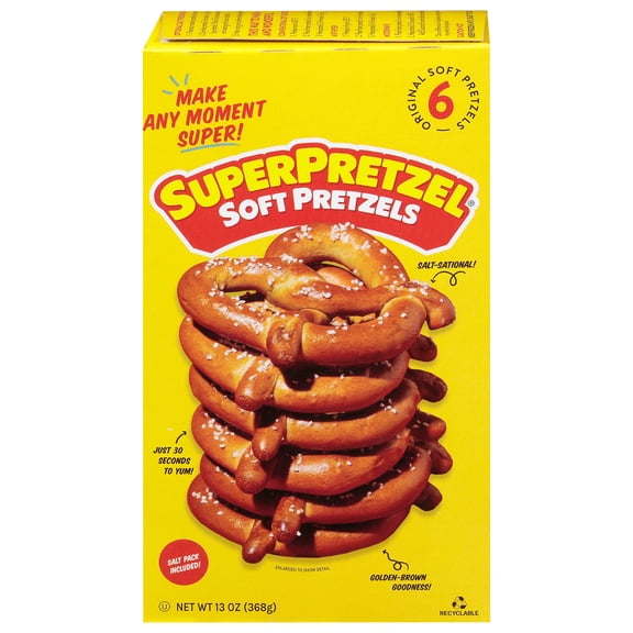 SUPERPRETZEL Original Soft Pretzels, 13 oz, 6 Count (Frozen)