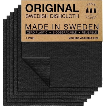 SUPERSCANDI Swedish Dish Clothes 6 Pack of Black Reusable Compostable