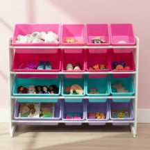 Humble Crew Supersized Toy Storage Organizer with 16 Plastic Storage Bins, NEW White/Pink/Purple/Turquoise
