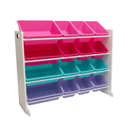 Humble Crew Storage Organizer with 16 Plastic Bins for Kids & Toddlers, White/Pink/Purple/Turquoise