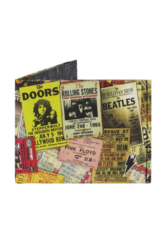 Rock Concert Tickets Stitched Paper Wallet - Vegan, Mighty Thin, Tear & Water-Resistant Slim Wallet for men - Mens Credit Card Holder Wallet - Streetwear Bifold Wallets - RFID Blocking A101