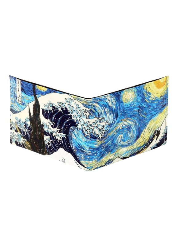 Starry Night Great Wave Tyvek RFID Blocking Stitched Bifold Wallet for Men Women | Mighty Men's Paper Slim Credit Card | Mens Slimfold EDC