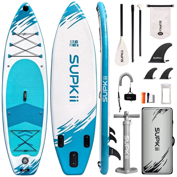 SUPKii 35'' Ultra Wide Inflatable Paddle Board, 480lbs Capacity SUP Board with Premium Paddle Board Accessories, Complete Paddleboard Kit