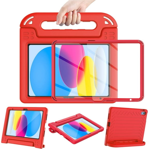 SUPNICE Handle Kids Case for New iPad 11-inch (A16) 2025 / iPad 10th Generation 2022(10.9 inch) with Built-in Screen Protector, Rugged Full Body Protective Cover for iPad 10/11 Gen,Red