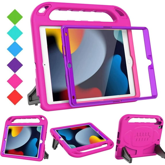 SUPNICE Case with Built-in Screen Protector for iPad 10.2 Inch 2021/2020/2019 (9th/8th/7th Gen), Lightweight Shockproof Handle Stand Kids Case for iPad 10.2, iPad Air 3 10.5 2019,Pink and Purple