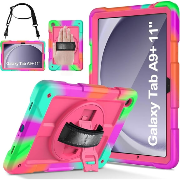 SUPNICE Case for Samsung Galaxy Tab A9 Plus 11 Inch 2023 (SM-X210/X216/X218), Heavy Duty Shockproof Case with [360° Rotating Stand][Hand Strap][Shoulder Strap] for Samsung Tab A9+/A9 Plus 11", Pink