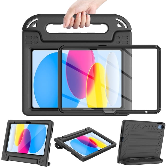 SUPNICE Handle Kids Case for New iPad 11-inch (A16) 2025 / iPad 10th Generation 2022(10.9 inch) with Built-in Screen Protector, Rugged Full Body Protective Cover for iPad 10/11 Gen,Black