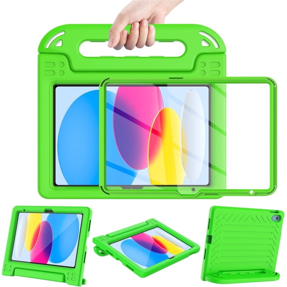 SUPNICE Handle Kids Case for New iPad 11-inch (A16) 2025 / iPad 10th Generation 2022(10.9 inch) with Built-in Screen Protector, Rugged Full Body Protective Cover for iPad 10/11 Gen,Green