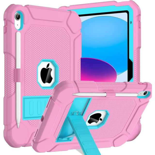 SUPNICE Case for iPad 10th Generation 2022 10.9 Inch,iPad 10th Generation Case with Pencil Holder & Kickstand,Shockproof Anti-Slip Protective Case for iPad 10th Generation 10.9",Pink and Turquoise