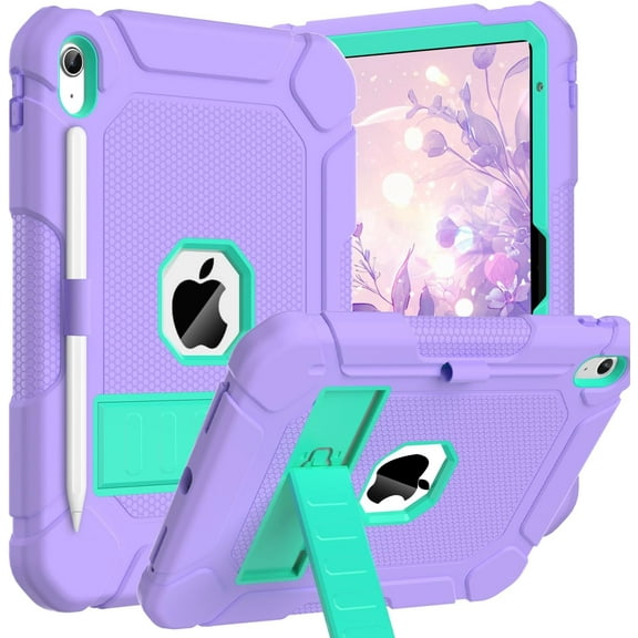 SUPNICE Case for iPad 11-inch (A16) 2025 / iPad 10th Generation 2022(10.9 inch) with Pencil Holder & Kickstand,Shockproof Protective Case for New Apple iPad 11/10.9 Inch,Light Purple and Turquoise