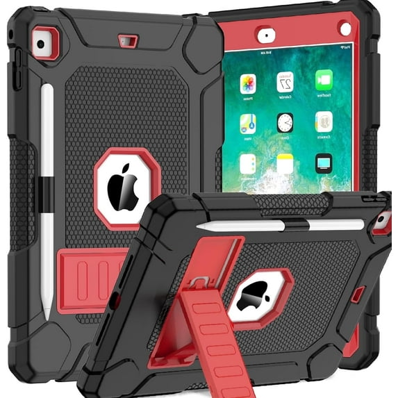 SUPNICE Case for iPad 6th/5th Generation (9.7-inch, 2018/2017), iPad Air 2nd Generation Case (2014) with Kickstand, Hybrid Shockproof Protective iPad 9.7 Case for Kids,Black and Red