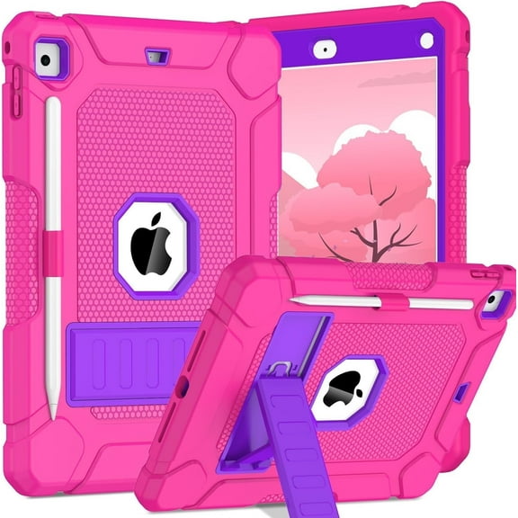 SUPNICE Case for iPad 6th/5th Generation (9.7-inch, 2018/2017), iPad Air 2nd Generation Case (2014) with Kickstand, Hybrid Shockproof Protective iPad 9.7 Case for Kids,Pink and Purple