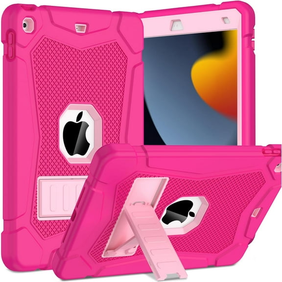 SUPNICE Case for iPad 9th 8th 7th Generation (10.2 inch, 2021/2020/2019), Shockproof Protective iPad 10.2 Case with Built-in Stand/Pencil Holder, Rose and Pink