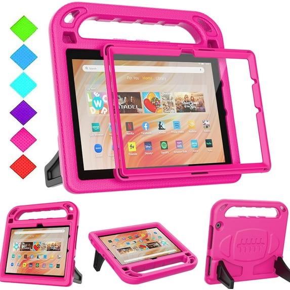 SUPNICE Kids Case for Fire HD 10 & Fire HD 10 Plus Tablet (13th/11th Generation, 2023/2021 Release), with Screen Protector, Shockproof Handle Stand Kids Case for Amazon Fire HD 10 Tablet,Pink