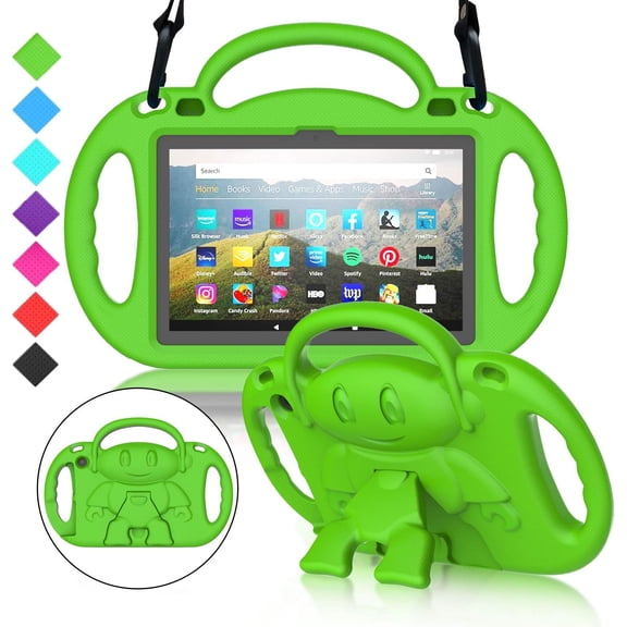 SUPNICE Kids Case for Fire HD 8 Plus Tablet, Fire HD 8 2024/2022/2020 Case with Shoulder Strap, Durable Shockproof Handle Stand Protective Case for Amazon Kindle Fire HD 8 Tablet, Green