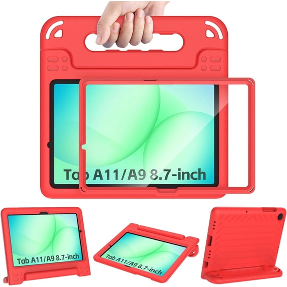 SUPNICE Kids Case for New Samsung Galaxy Tab A9 8.7 Inch 2023 with Built-in Screen Protector&Handle Stand - Shockproof Light Weight EVA Cover for SM-X110/X115/X117 2023&A7 Lite SM-T220/T225/T227,Red