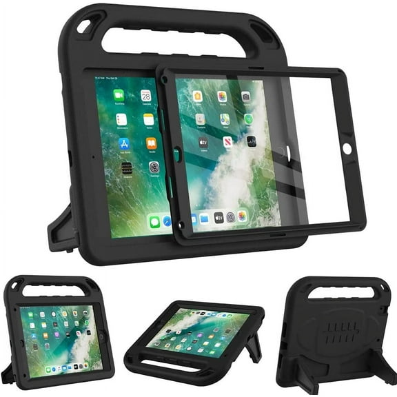 SUPNICE Kids Case for New iPad 9.7 2018/2017 with Built-in Screen Protector, Light Weight Shock Proof Handle Stand Kids Case for iPad 9.7 2017/2018 iPad Air/iPad Air 2/iPad Pro 9.7 - Black