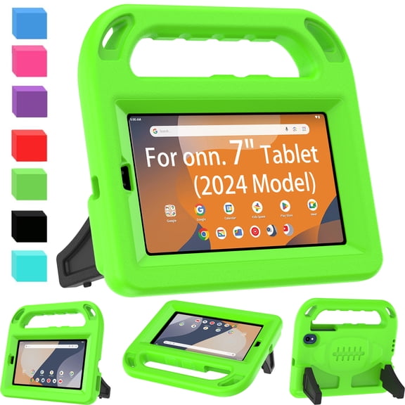 SUPNICE Kids Case for Onn 7 inch 2024 Gen 4 (Model 100135924) , Built-in Screen Protector Lightweight Handle Friendly Kickstand Cover for Walmart Onn 7 Tablet 2024 Release, Green