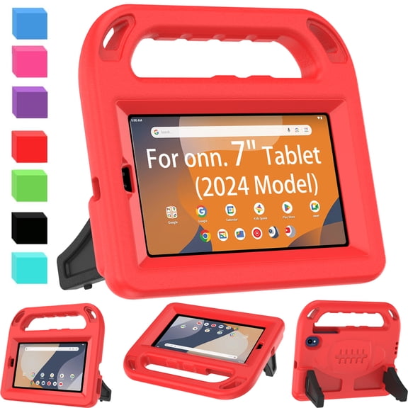SUPNICE Kids Case for Onn 7 inch 2024 Gen 4 (Model 100135924) , Built-in Screen Protector Lightweight Handle Friendly Kickstand Cover for Walmart Onn 7 Tablet 2024 Release, Red