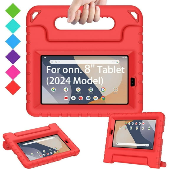 SUPNICE Kids Case for Onn. 8" 4th Generation 2024, Hanle Stand Protective Cover with Built-in Screen Protector for Onn. 8 Inch Tablet Gen 4 2024 Model 100135923,Red