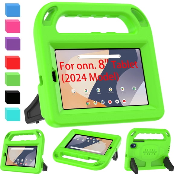 SUPNICE Kids Case for Onn 8 inch 2024 Gen 4 (Model 100135923) , Built-in Screen Protector Lightweight Handle Friendly Kickstand Cover for Walmart Onn 8 Tablet 2024 Release, Green