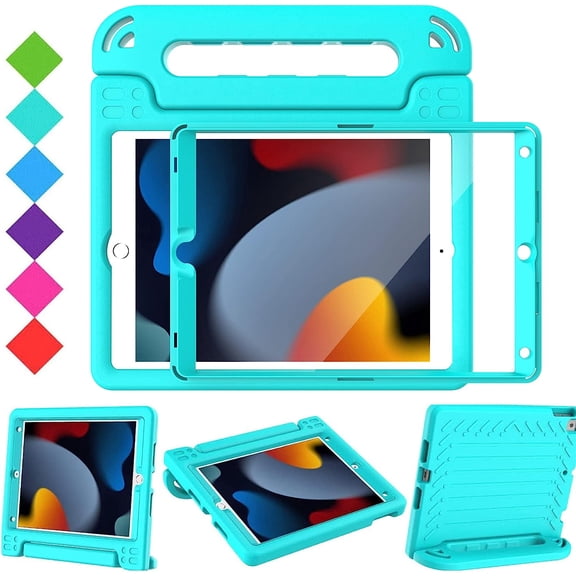SUPNICE Kids Case with Screen Protector for iPad 10.2 Inch 2021/2020/2019 (9th/8th/7th Generation), Shockproof Convertible Handle Stand iPad 10.2 Case for Kids, Turquoise