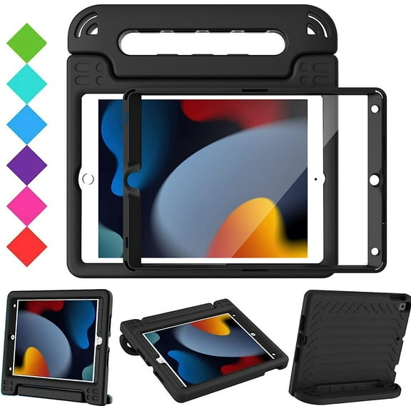 SUPNICE Kids Case with Screen Protector for iPad 10.2 Inch 2021/2020/2019 (9th/8th/7th Generation), Shockproof Convertible Handle Stand iPad 10.2 Case for Kids, Black